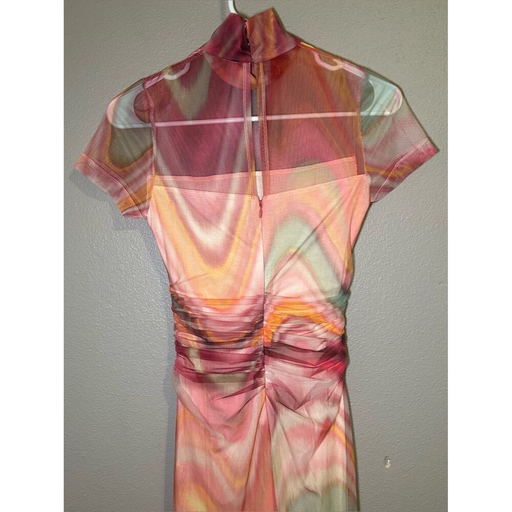 Amanda Uprichard Dominique Abstract Print Mesh Ruched Midi Dress Women’s Size XS - Picture 8 of 11